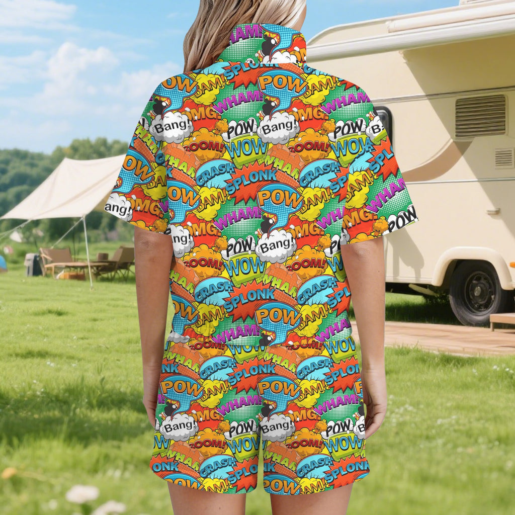 Comic Book 2 Women's Windbreaker Short Set Women's Windbreaker Short Set comic Printed Offshore
