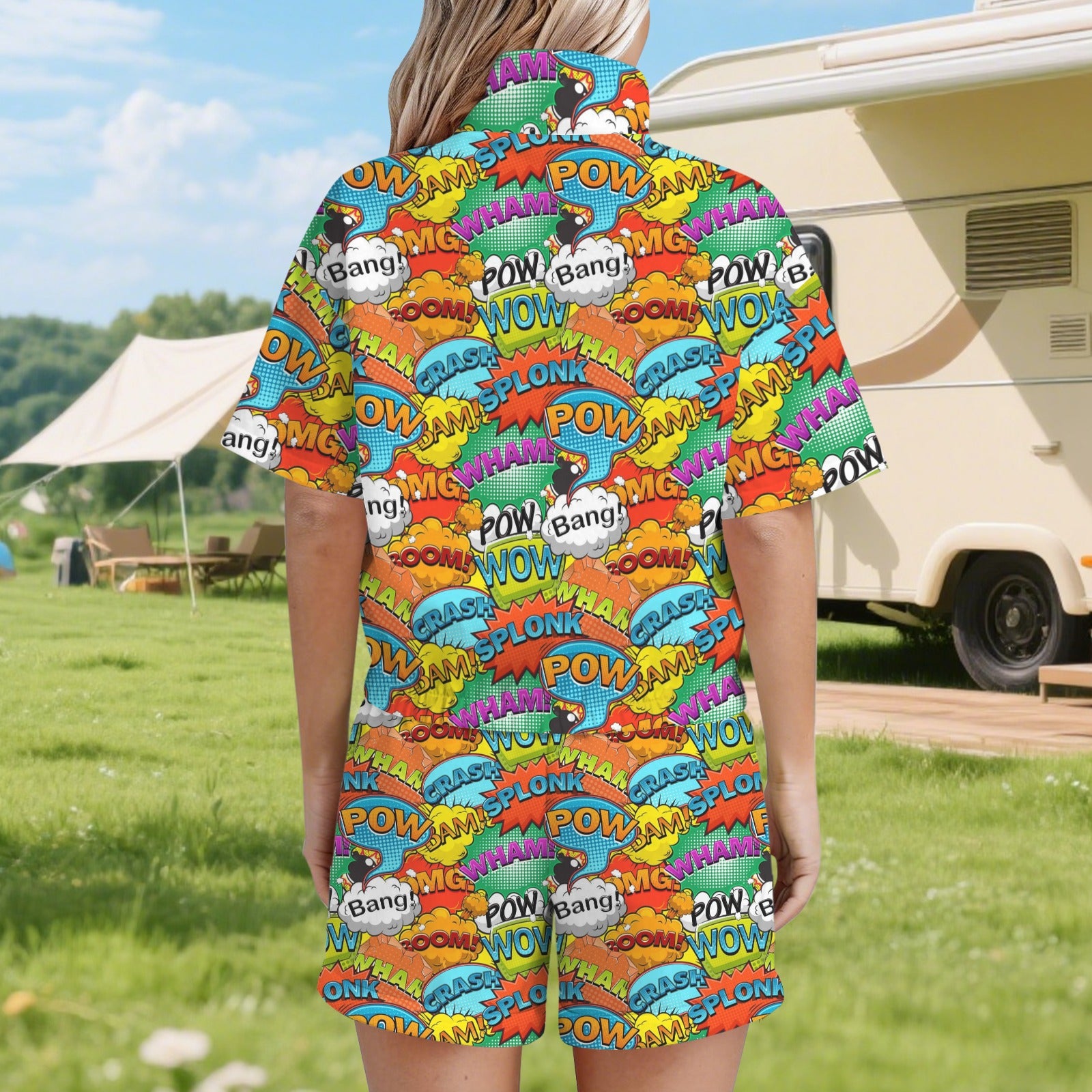 Comic Book 2 Women's Windbreaker Short Set Women's Windbreaker Short Set comic Printed Offshore