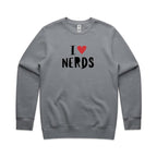 I Love Nerds, Red Heart - AS Colour Stencil Crew Sweatshirt Gravel Sweatshirt Love Printed In Australia