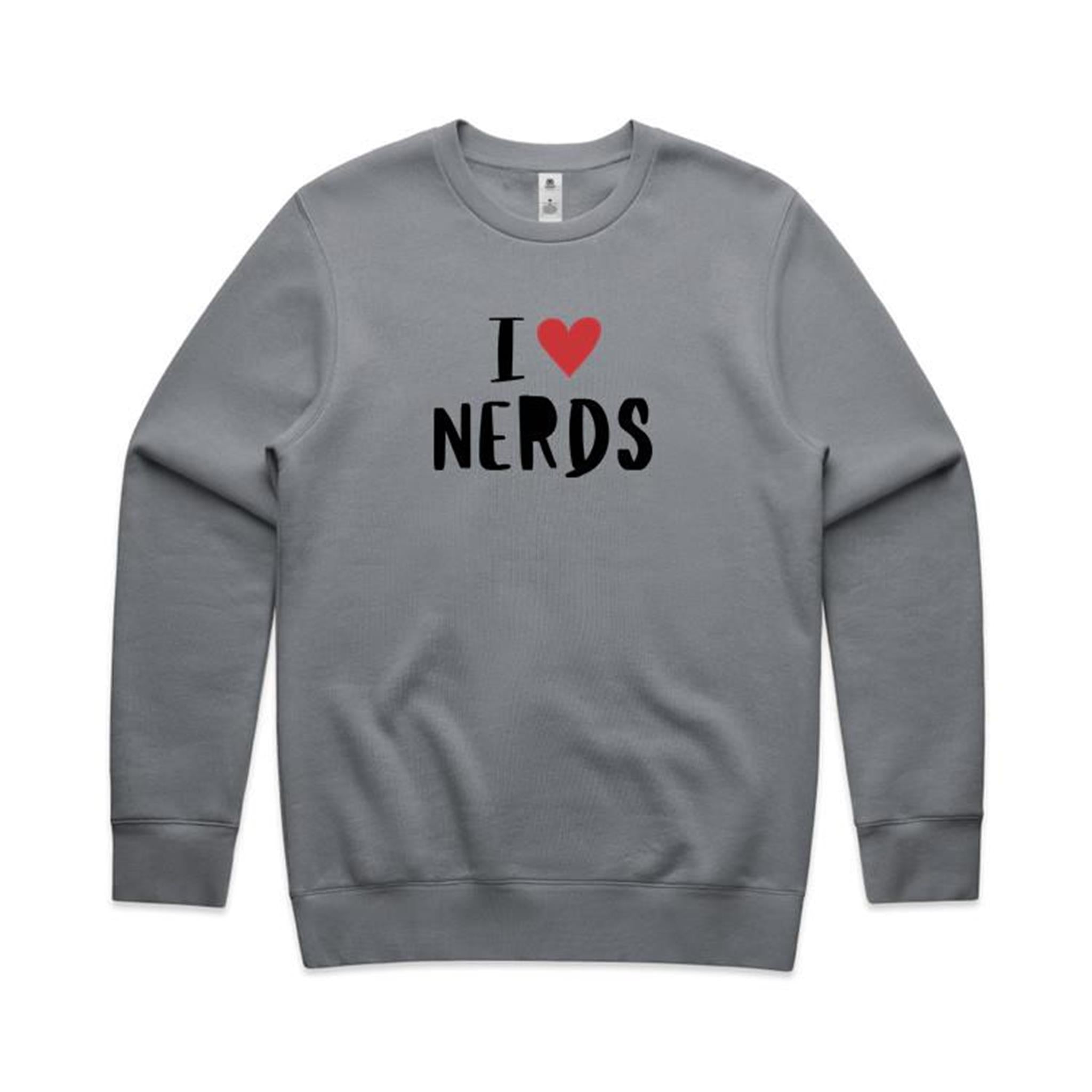 I Love Nerds, Red Heart - AS Colour Stencil Crew Sweatshirt Gravel Sweatshirt Love Printed In Australia
