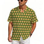 Yellow Flowers On Green Men's Crinkle Hawaiian Shirt