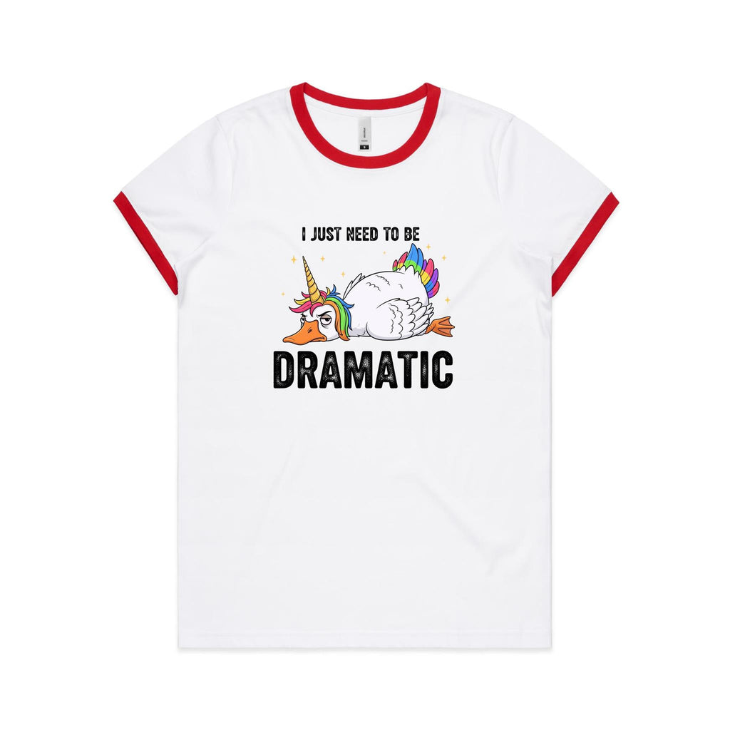 Dramatic Unicorn Goose AS Colour Women's Ringer Tee White Red Womens Ringer T-shirt animal Printed In Australia