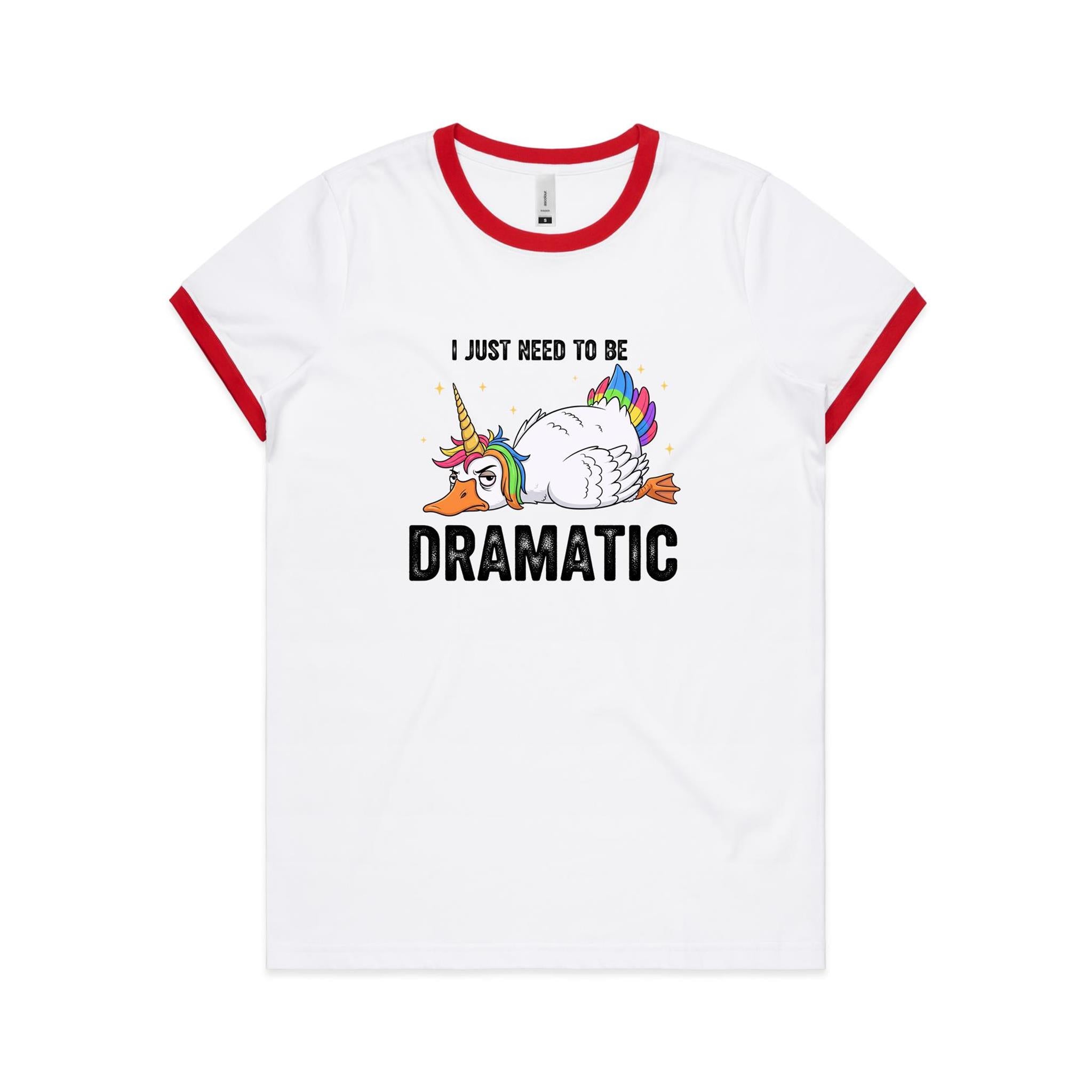 Dramatic Unicorn Goose AS Colour Women's Ringer Tee White Red Womens Ringer T-shirt animal Printed In Australia