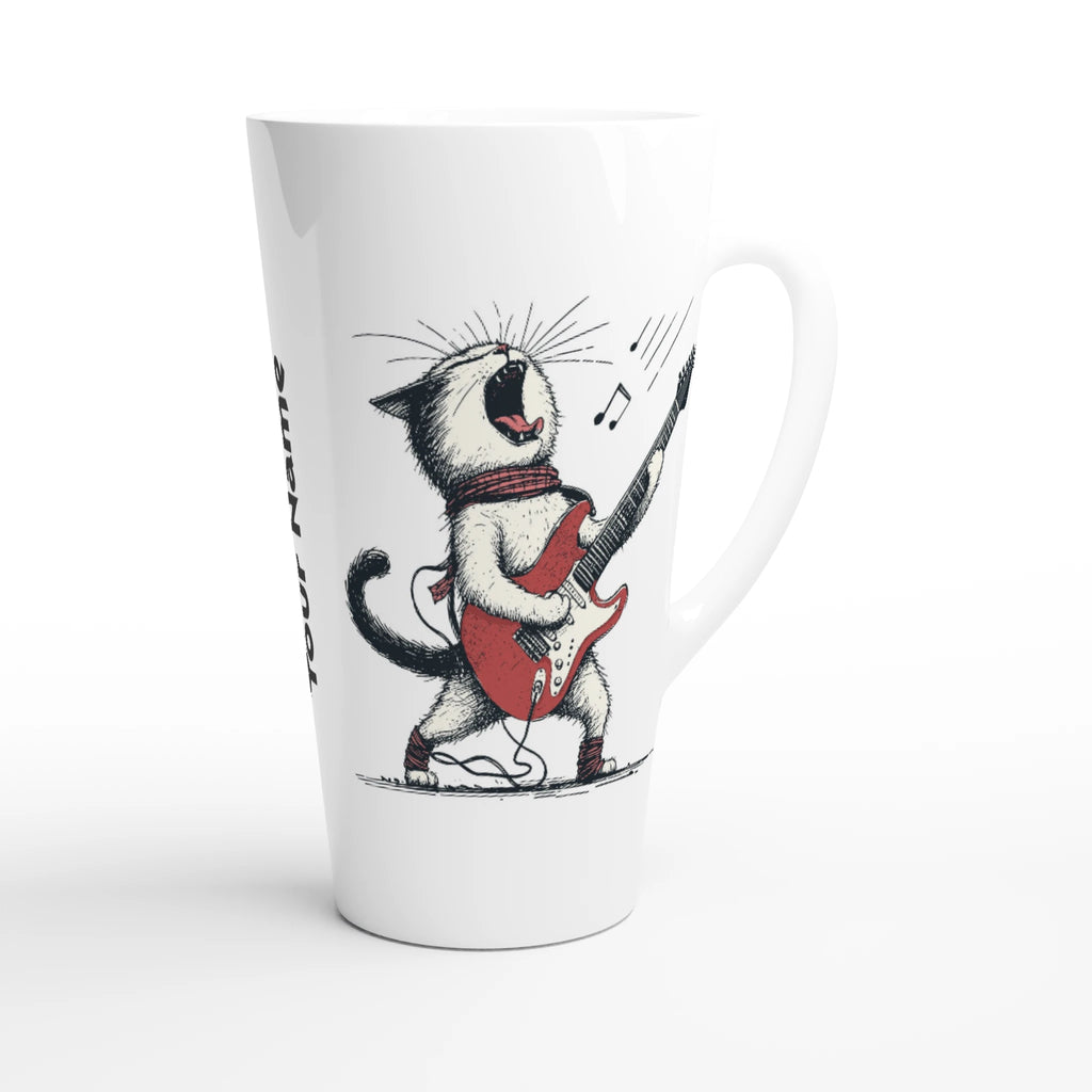 Personalised Cat Playing Guitar White Latte 17oz Ceramic Mug Personalised Latte Mug animal Globally Fulfilled Music