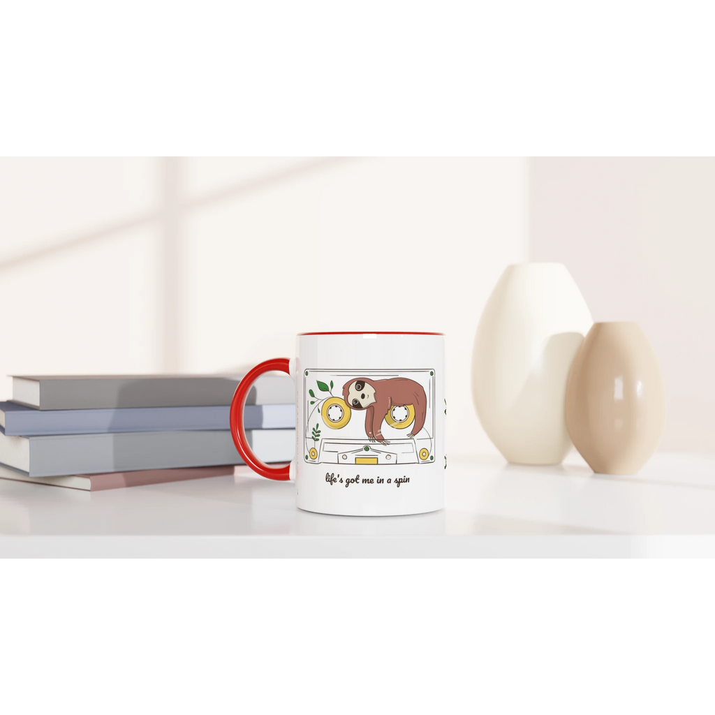 Personalised - Cassette, Life's Got Me In A Spin - White 11oz Ceramic Mug with Colour Inside Personalised 11oz Mug animal customise Globally Fulfilled Music personalise Retro