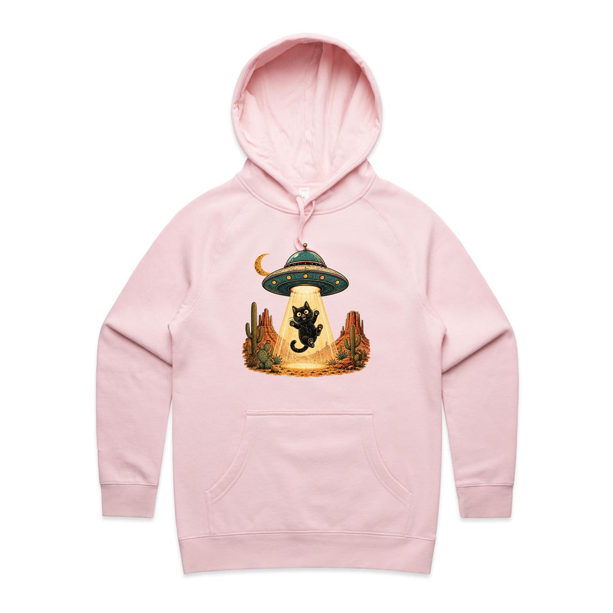 Black Cat Alien UFO Abduction Women's AS Colour Hoodie