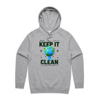 Earth, Just Keep It Clean - Mens Hoodie Grey Marle Mens Hoodie Environment Printed In Australia
