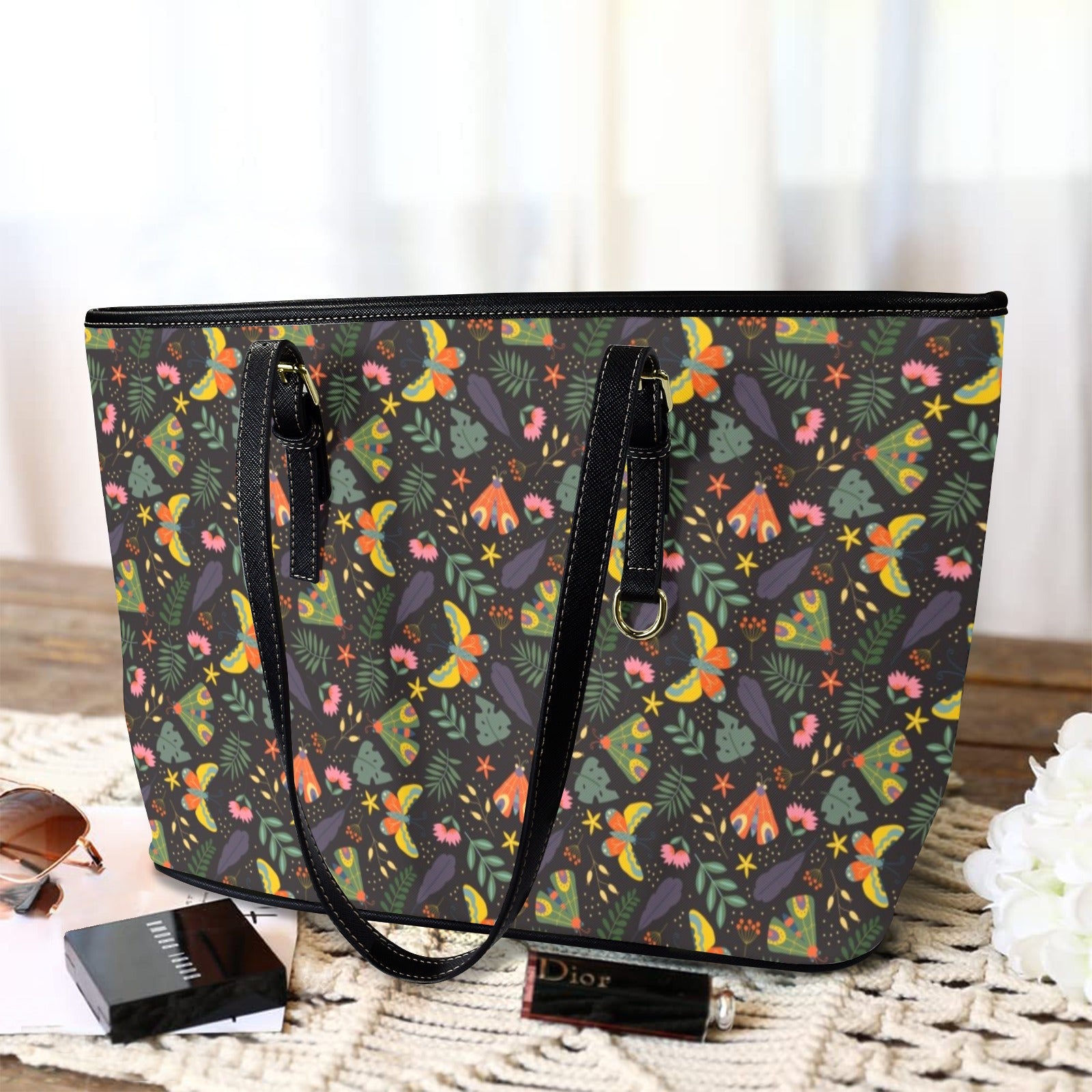 Dark Butterfly - PU Leather Tote Bag - Large