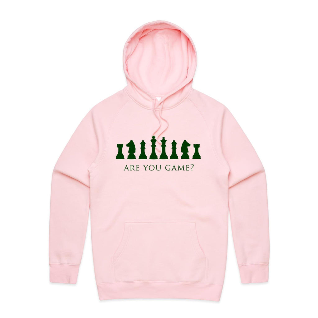 Are You Game, Chess - Mens Hoodie Pink Mens Hoodie Chess Games Printed In Australia
