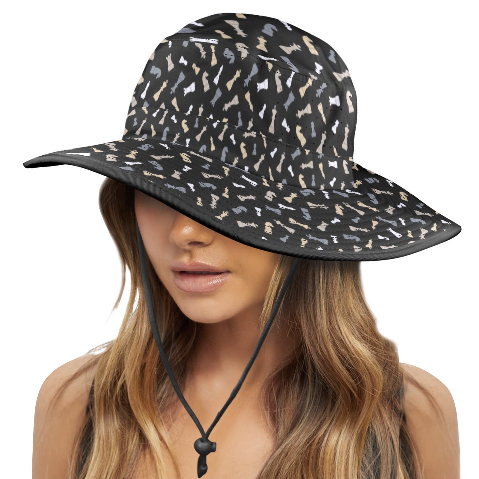 Chess Pattern Wide Brim Bucket Hat Wide Brim Bucket Hat Chess Games Printed Offshore