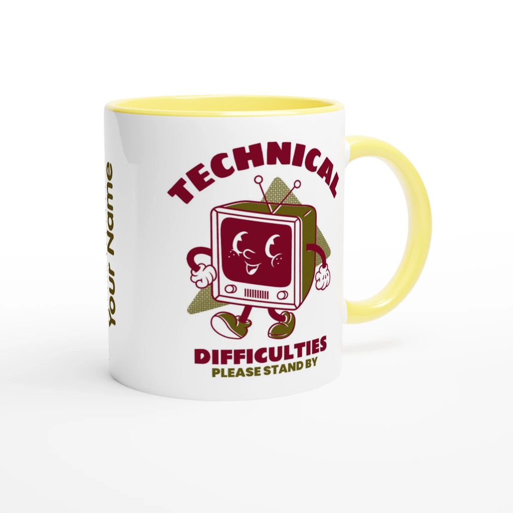 Personalised - Retro TV, Technical Difficulties - White 11oz Ceramic Mug with Colour Inside Personalised 11oz Mug customise Globally Fulfilled personalise Retro Tech