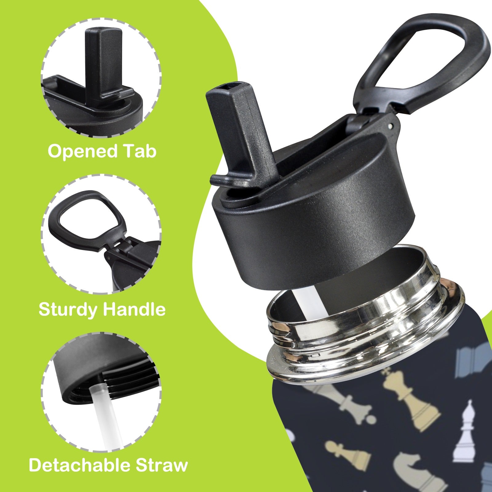 Chess Pattern 12oz Kids Water Bottle with Straw Lid