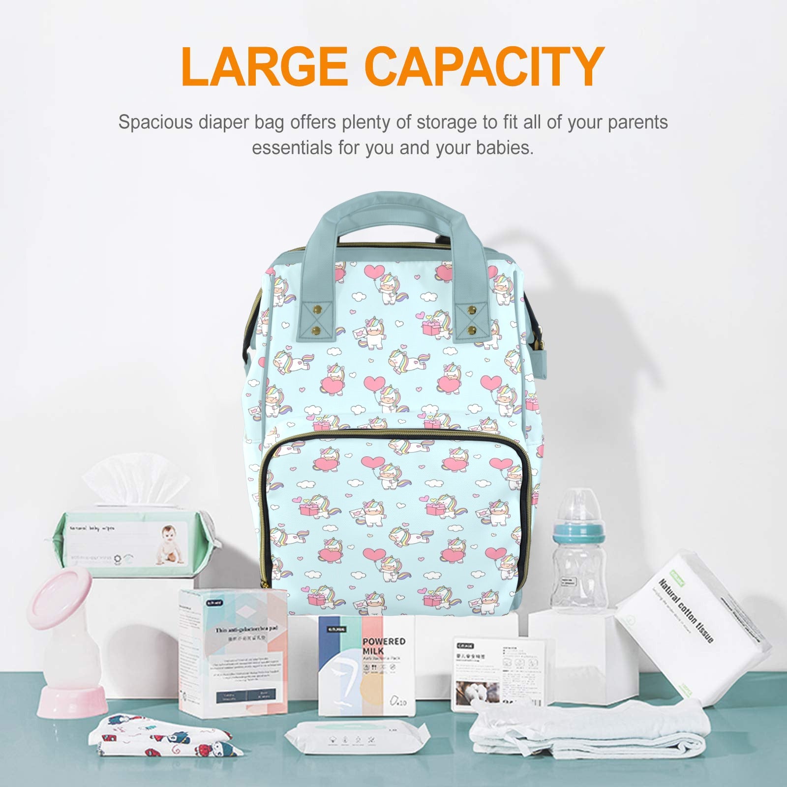 Rainbow Unicorn Multi-Function Backpack, Nappy / Diaper Bag Multi-function Backpack, Nappy / Diaper Bag animal Printed Offshore