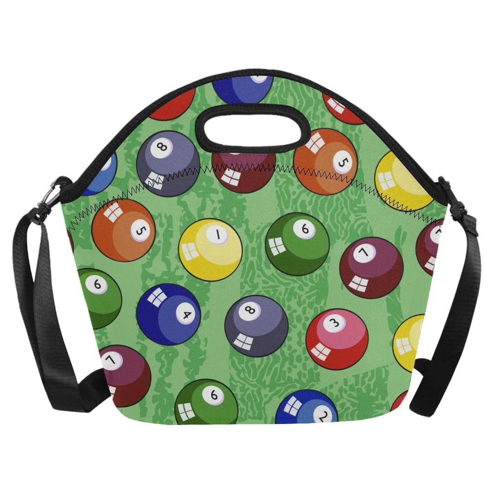 Pool Balls Neoprene Lunch Bag/Large (Model 1669) Neoprene Lunch Bag Games Printed Offshore