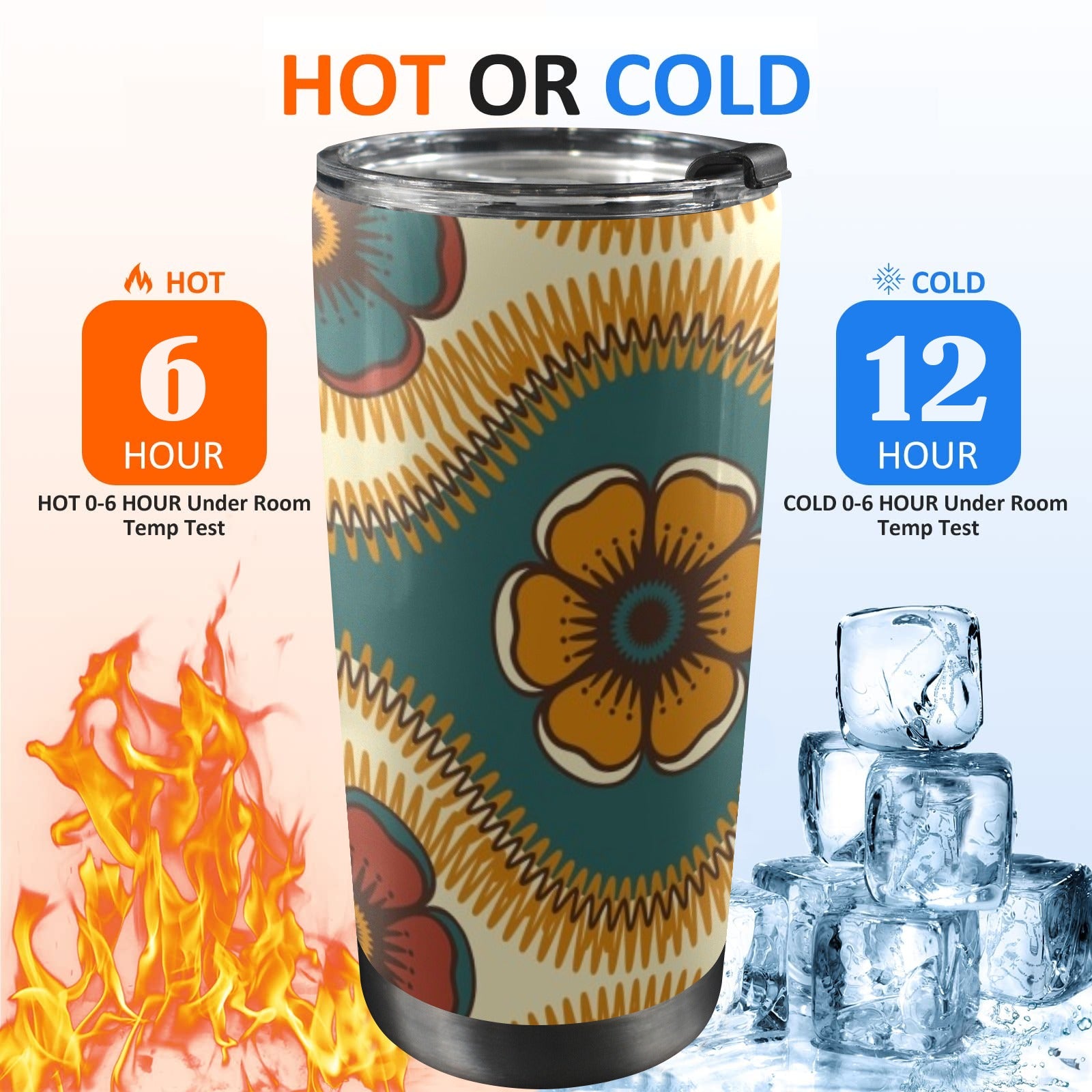 Vintage Floral - 20oz Mobile Tumbler with Lid (Black Lock) 20oz Travel Mug Printed Offshore Retro