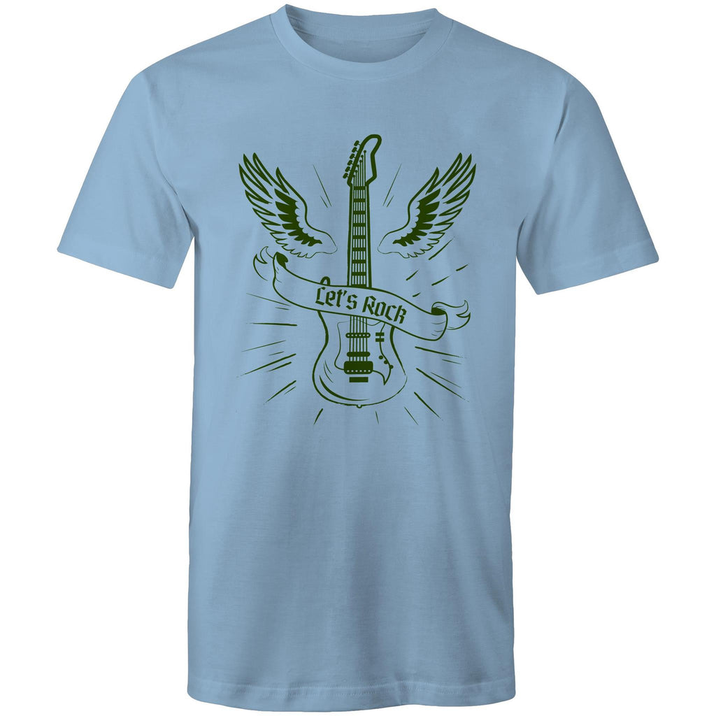 Let's Rock, Guitar - Mens T-Shirt Carolina Blue Mens T-shirt Music Printed In Australia