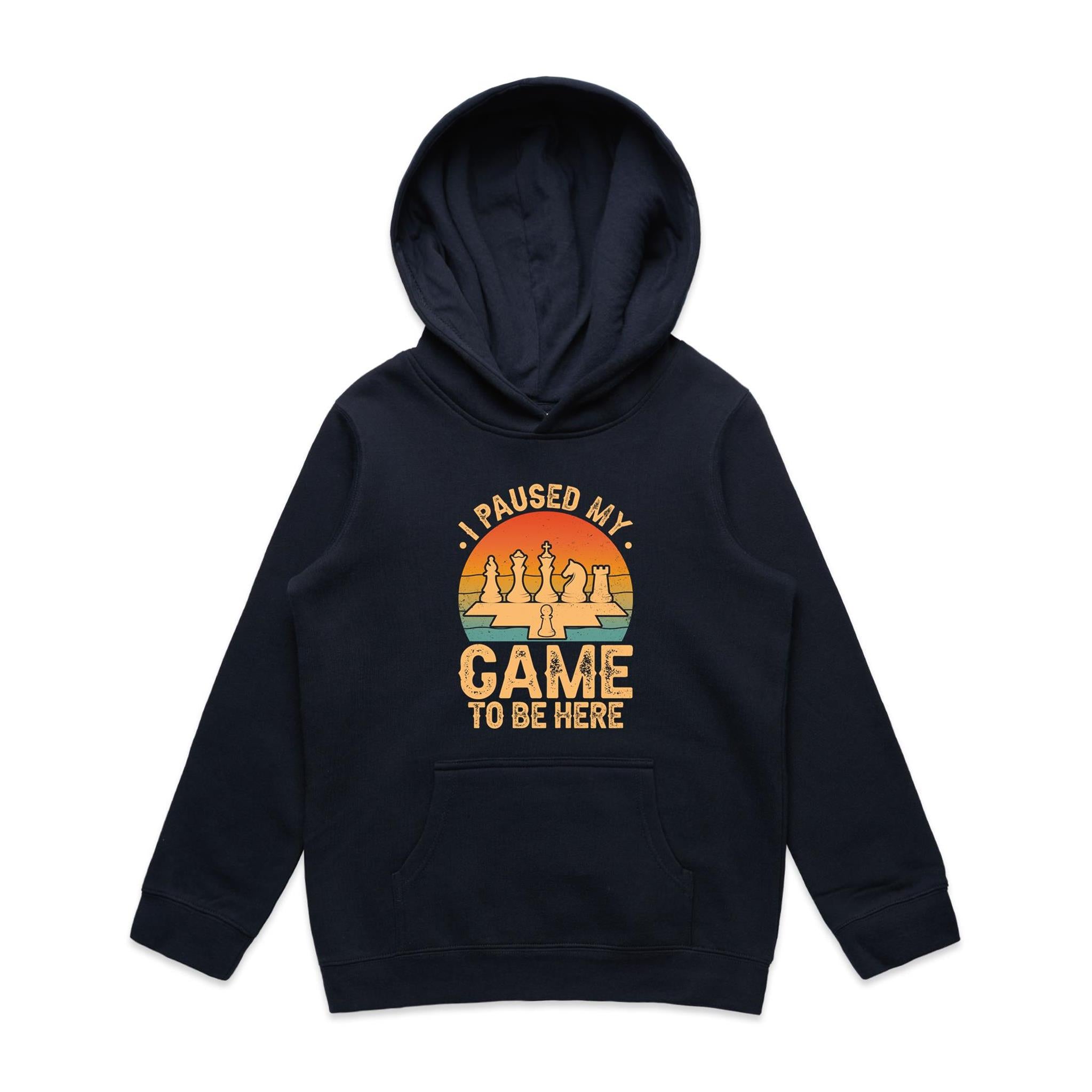 Chess, I Paused My Game To Be Here - Kids Hoodie Navy Kids Hoodie Chess Games Printed In Australia