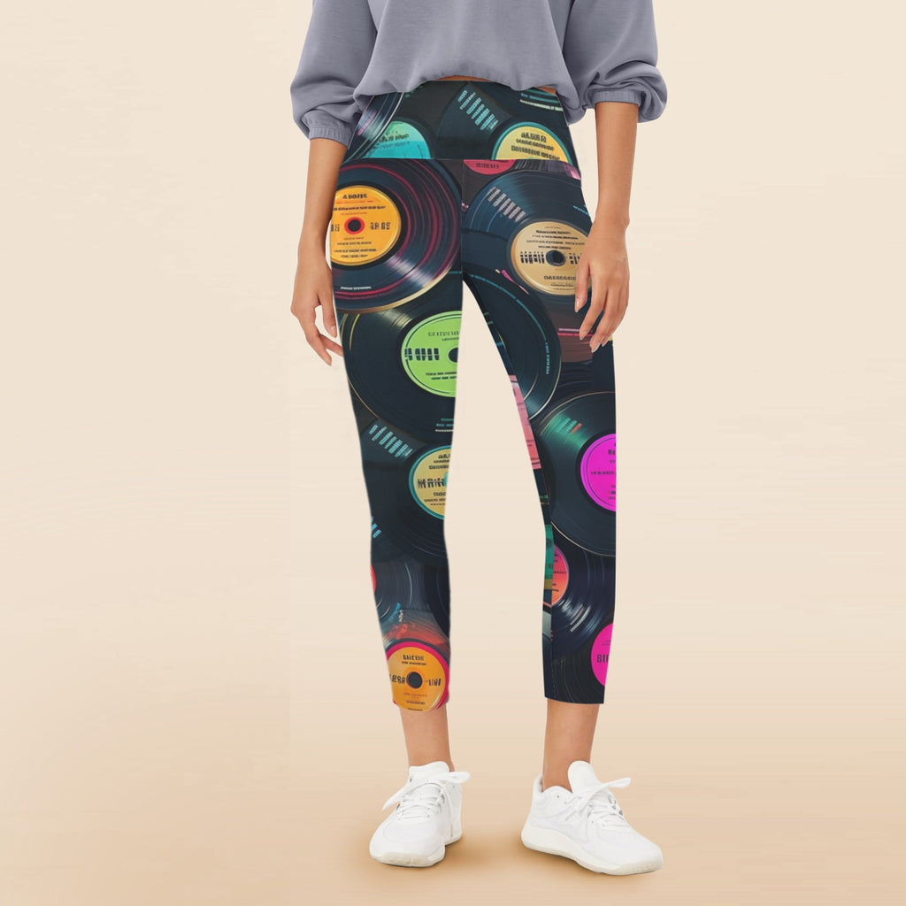 Retro Vinyl Records - Women's High Waist Pockets Yoga Leggings