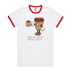 Even My Coffee Needs Coffee - Staple Ringer Tee White Red Ringer T-Shirt Coffee Printed In Australia