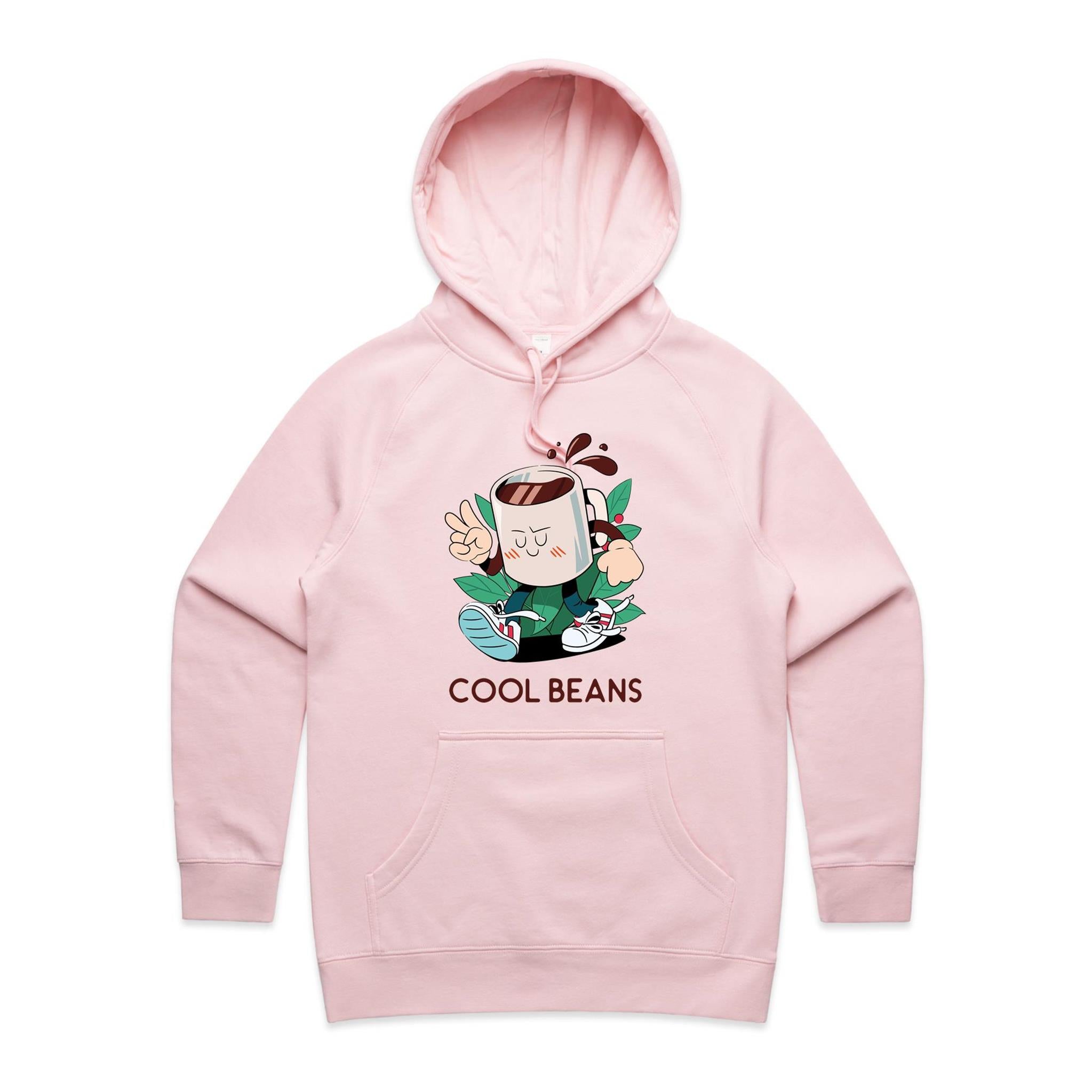 Cool Beans, Coffee - Womens Hoodie Pink Womens Hoodie Coffee Printed In Australia