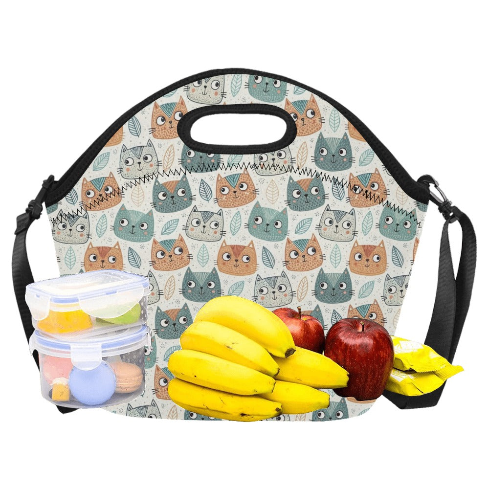 Cute Cat Faces Neoprene Lunch Bag/Large (Model 1669) Neoprene Lunch Bag animal Printed Offshore