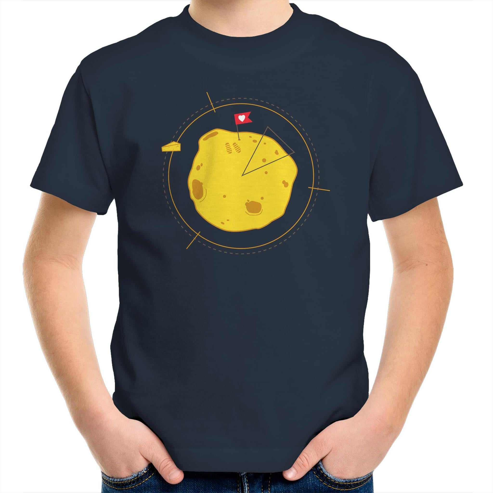 Moon Cheese - Kids Youth T-Shirt Navy Kids Youth T-shirt Food Printed In Australia Space