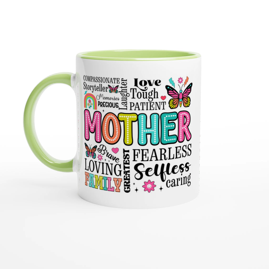 Mother Word Cloud - White 11oz Ceramic Mug with Colour Inside Ceramic Green Colour 11oz Mug Globally Fulfilled Mum