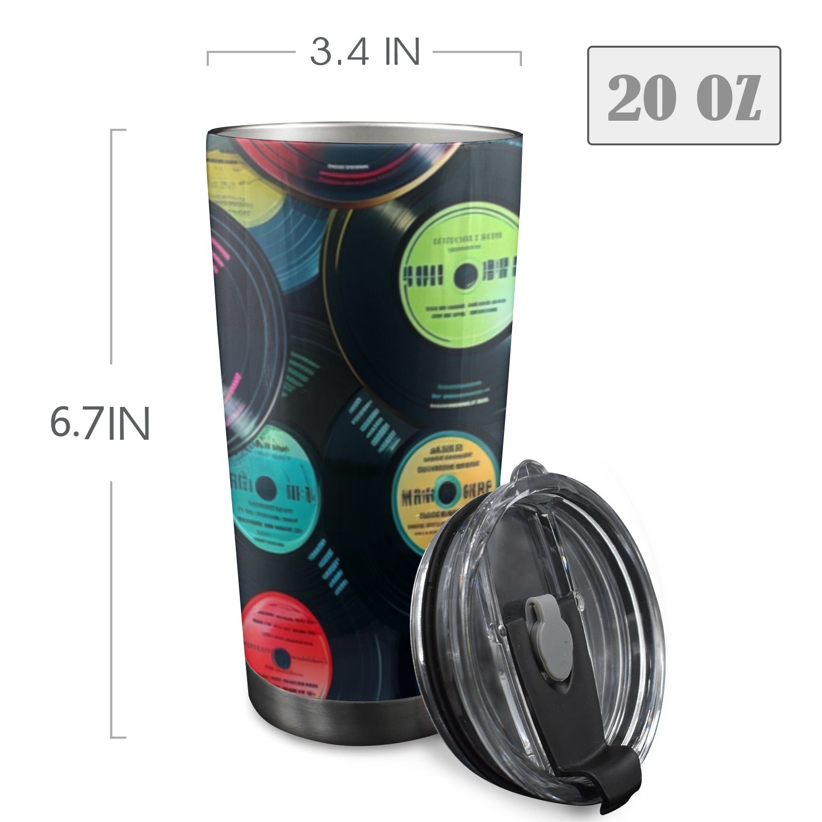 Retro Vinyl Records - 20oz Mobile Tumbler with Lid (Black Lock) 20oz Travel Mug Music Printed Offshore