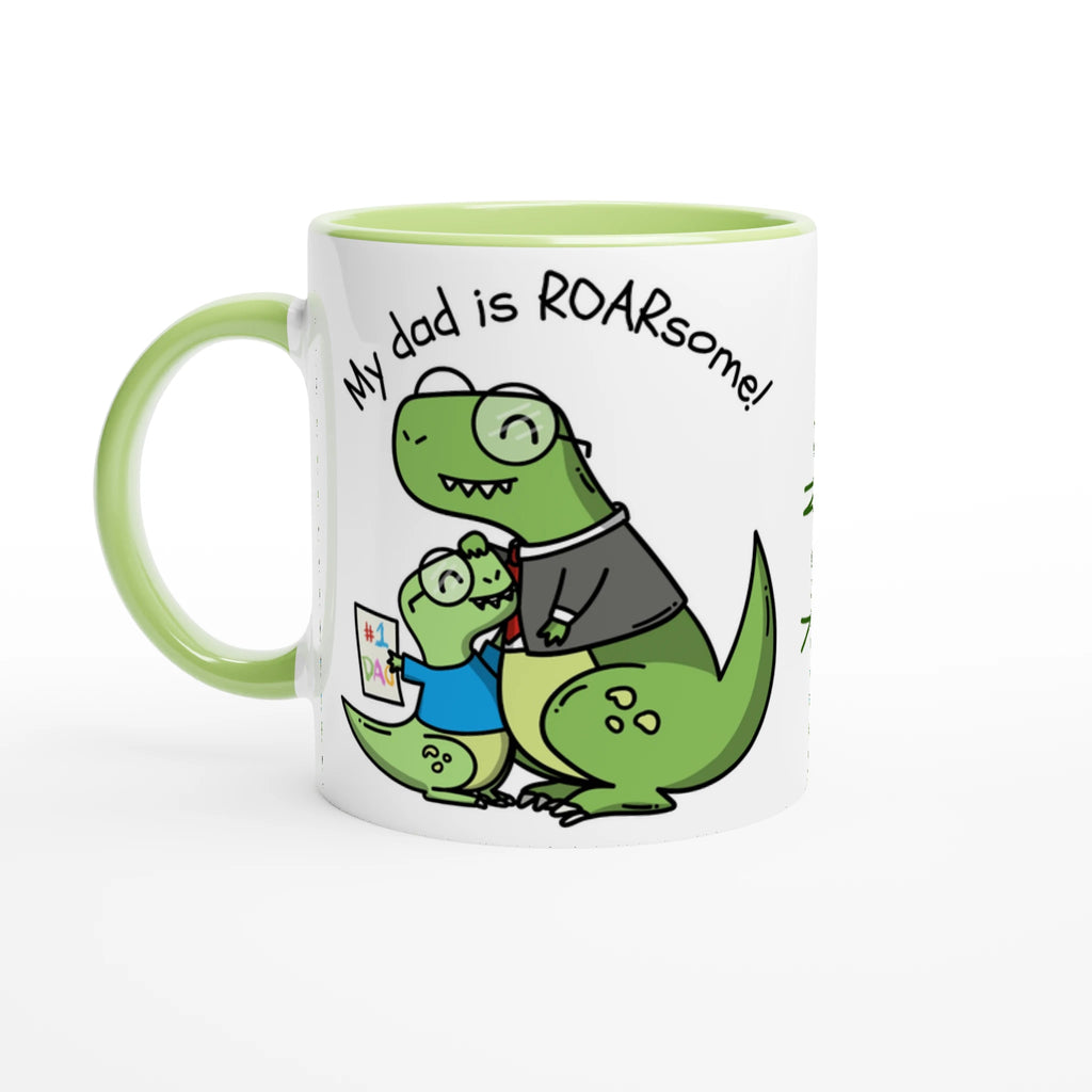Personalised - My Dad Is Roarsome, Dinosaur - White 11oz Ceramic Mug Ceramic Green Personalised Mug customisable dad Globally Fulfilled personalise