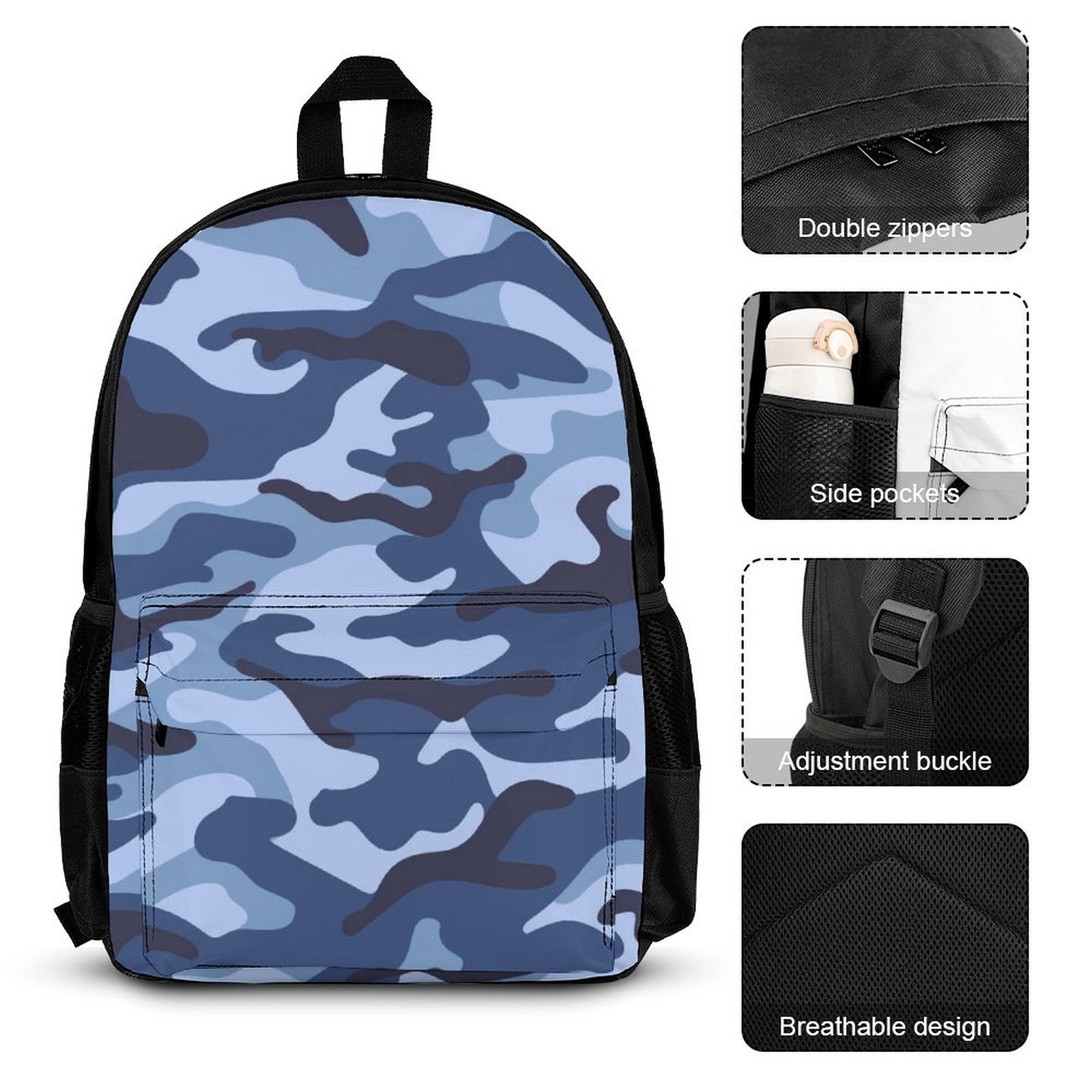 Blue Camouflage - Three Piece Backpack Set
