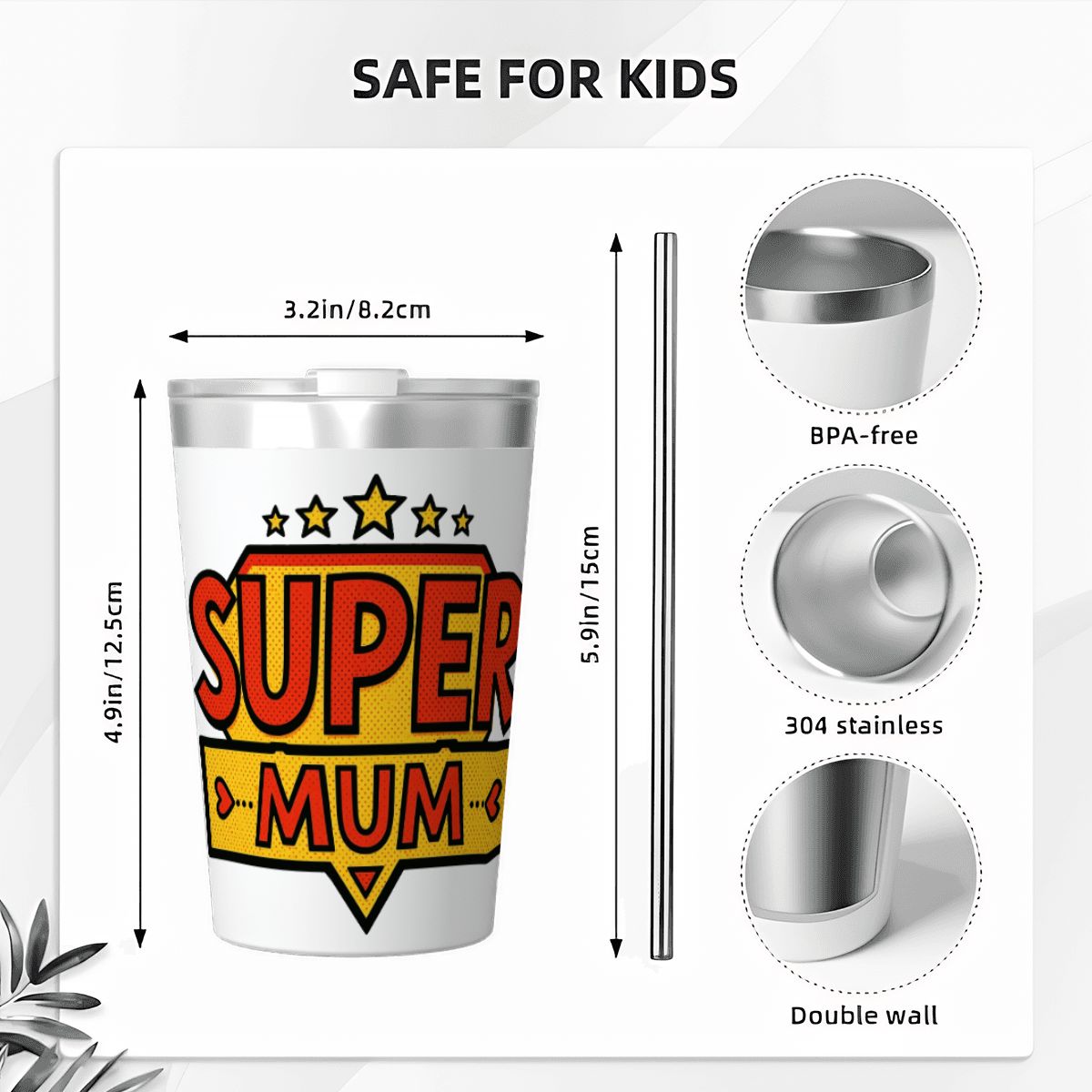 Super Mum Small Stainless Steel Travel Mug Cup 12oz/350ml
