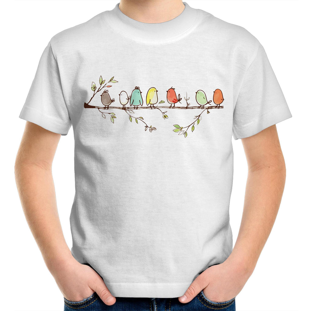 Birds On A Branch - Kids Youth T-Shirt White Kids Youth T-shirt animal Printed In Australia