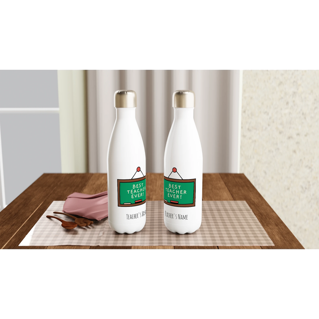 Best Teacher Ever, Blackboard - White 17oz Stainless Steel Water Bottle Personalised Water Bottle customise Globally Fulfilled personalise Teacher