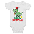 Dinosaur Santa, Merry Christmas - Baby Bodysuit White Baby Christmas Bodysuit Christmas Printed In Australia