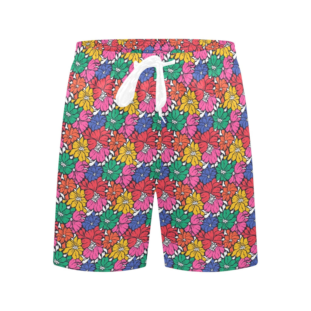 Bright And Bold Flowers Men's Mid-Length Beach Shorts Men's Mid-Length Beach Shorts Plants Printed Offshore