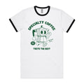 Specialty Coffee Men's AS Colour Ringer Tee White Black Ringer T-Shirt Coffee Printed In Australia