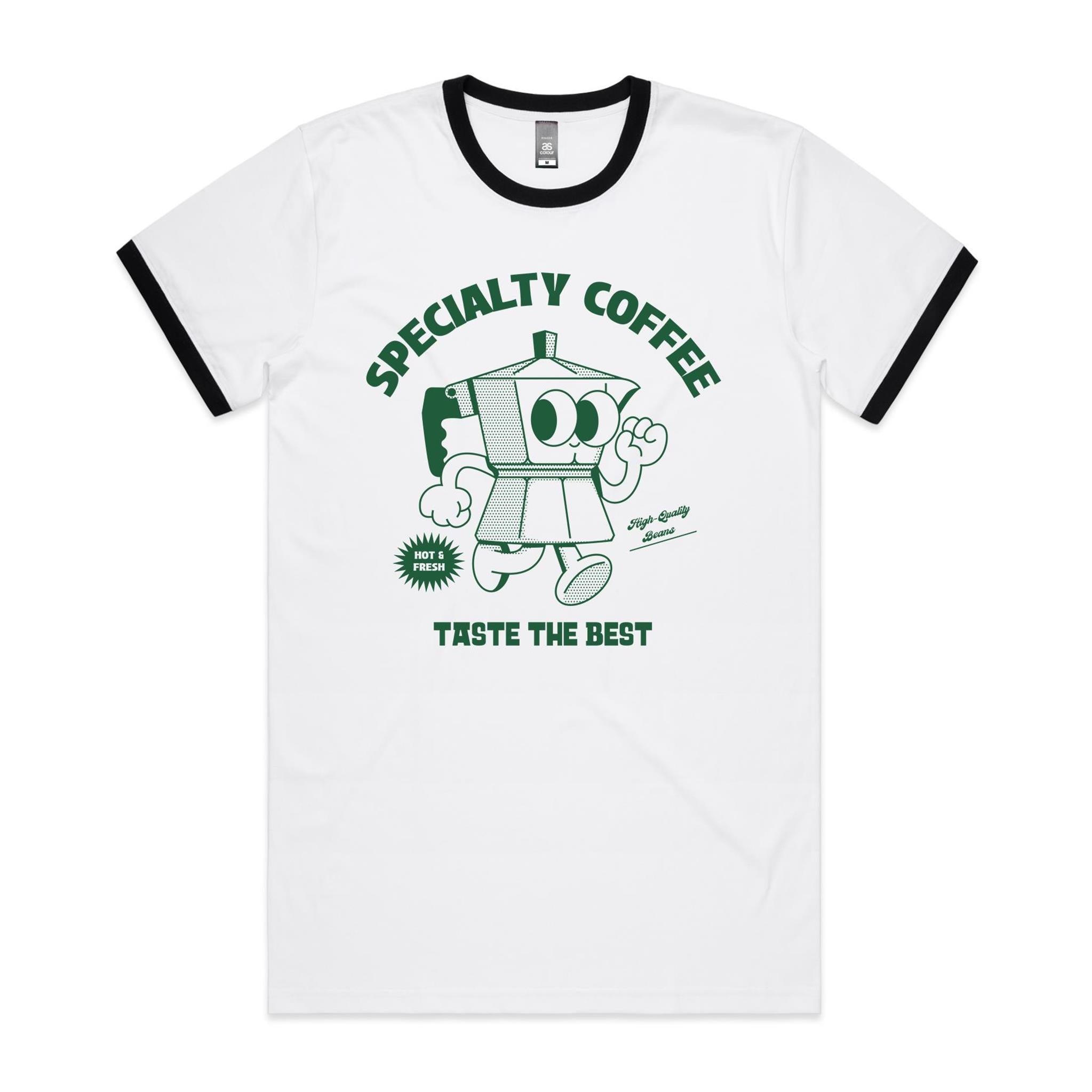 Specialty Coffee - Staple Ringer Tee White Black Ringer T-Shirt Coffee Printed In Australia