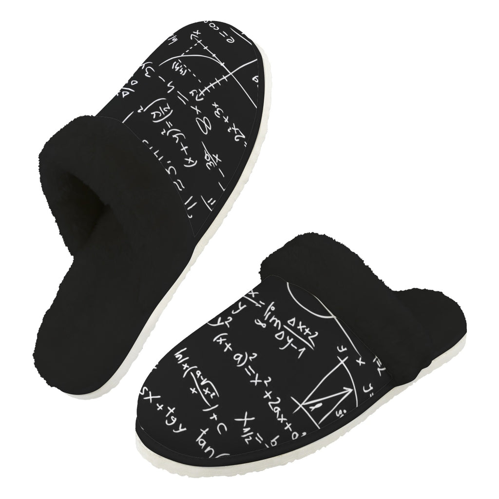 Equations Men's Fur Trim Thick-Sole Indoor Slippers 2XL Men's Fur Trimmed Slippers Maths Printed Offshore
