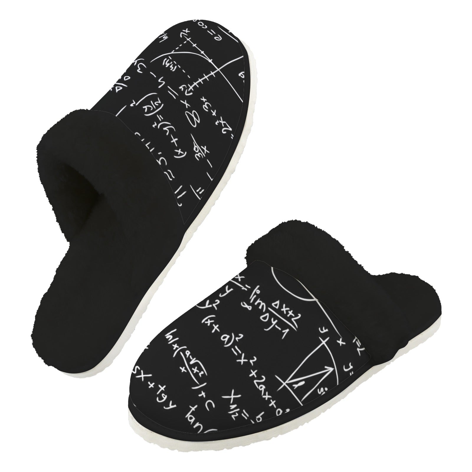 Equations Men's Fur Trim Thick-Sole Indoor Slippers 2XL Men's Fur Trimmed Slippers Maths Printed Offshore