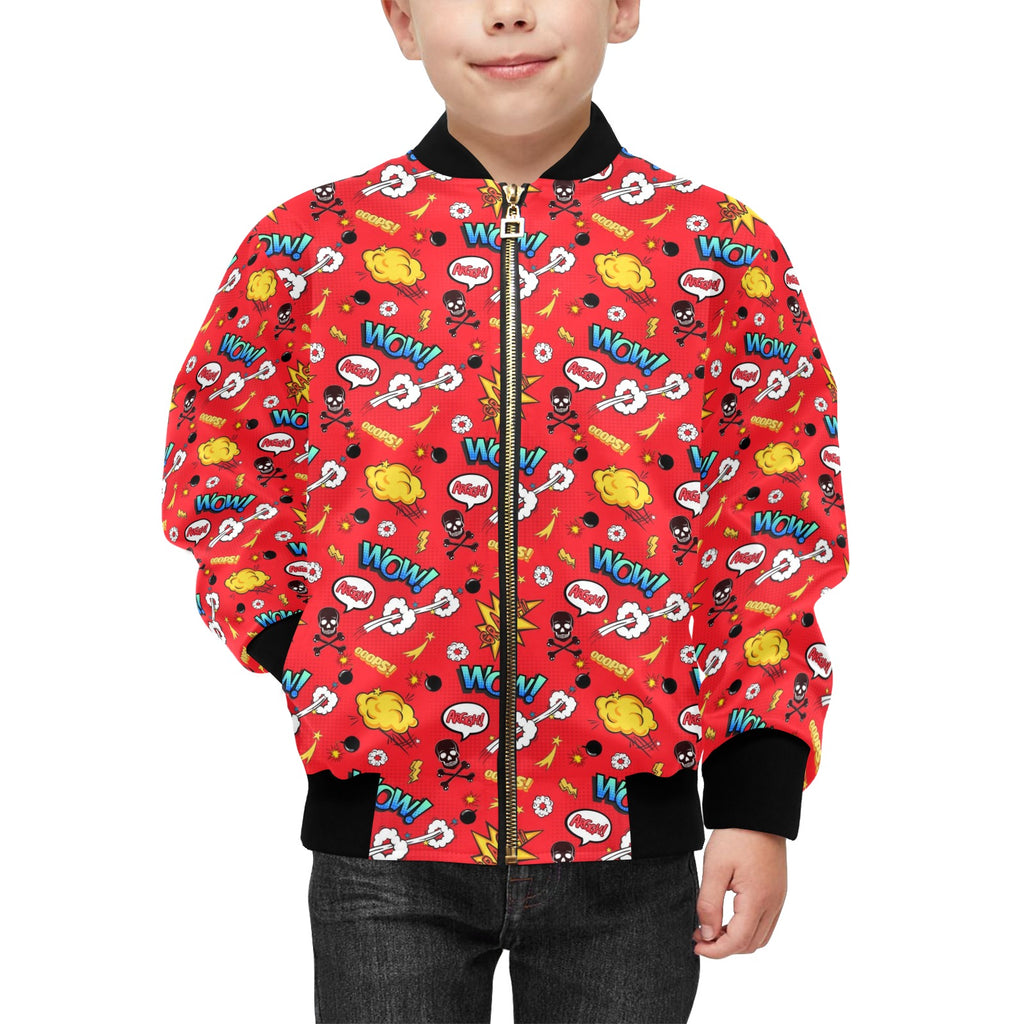 Comic Book Red Kids Bomber Jacket Kids Bomber Jacket comic Printed Offshore