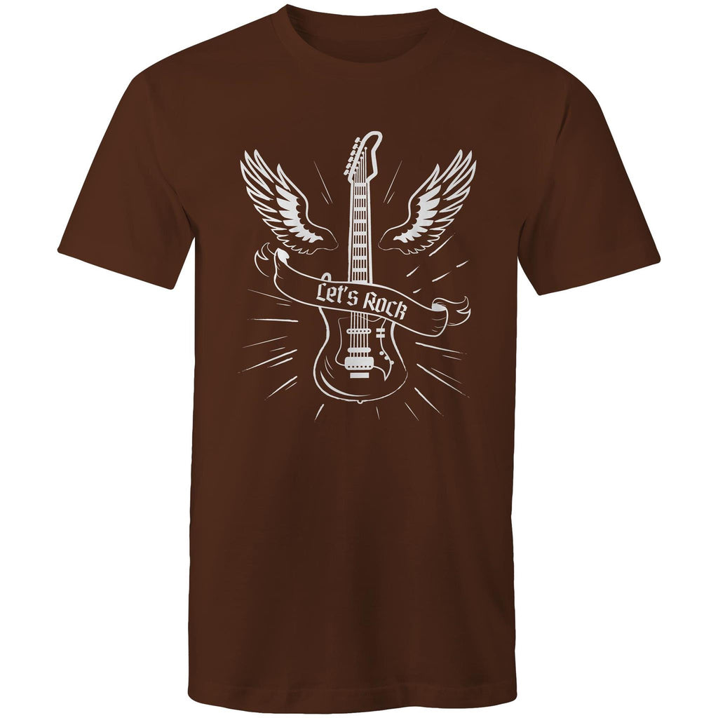 Let's Rock, Guitar - Mens T-Shirt Dark Chocolate Mens T-shirt Music Printed In Australia