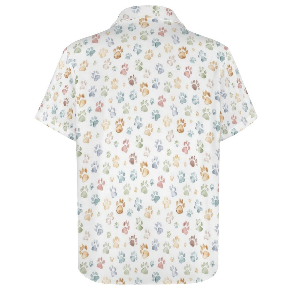 Paw Print Women's Collared Pocketless Short Sleeve Shirt