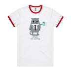 Not Before My Coffee, Cranky Cat - Staple Ringer Tee White Red Ringer T-Shirt animal Coffee Printed In Australia