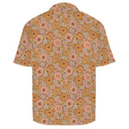 Orange Retro Floral Men's Crinkle Hawaiian Shirt