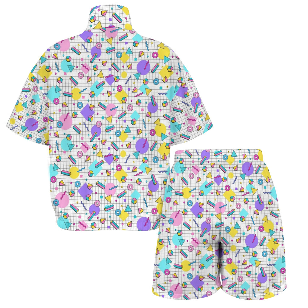80's Grid Women's Windbreaker Short Set Women's Windbreaker Short Set Printed Offshore Retro