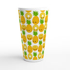 Happy Pineapples - White Latte 17oz Ceramic Mug Latte Mug food Globally Fulfilled