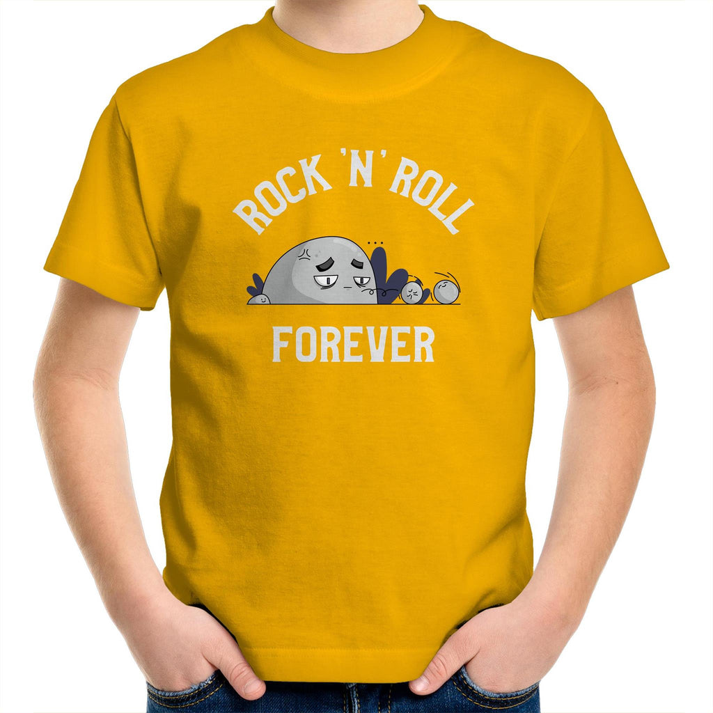Rock And Roll Forever - Kids Youth T-Shirt Gold Kids Youth T-shirt Music Printed In Australia