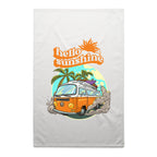 Hello Sunshine, Beach Van - AS Colour Tea Towel White One Size Tea Towel Printed In Australia Summer Surf