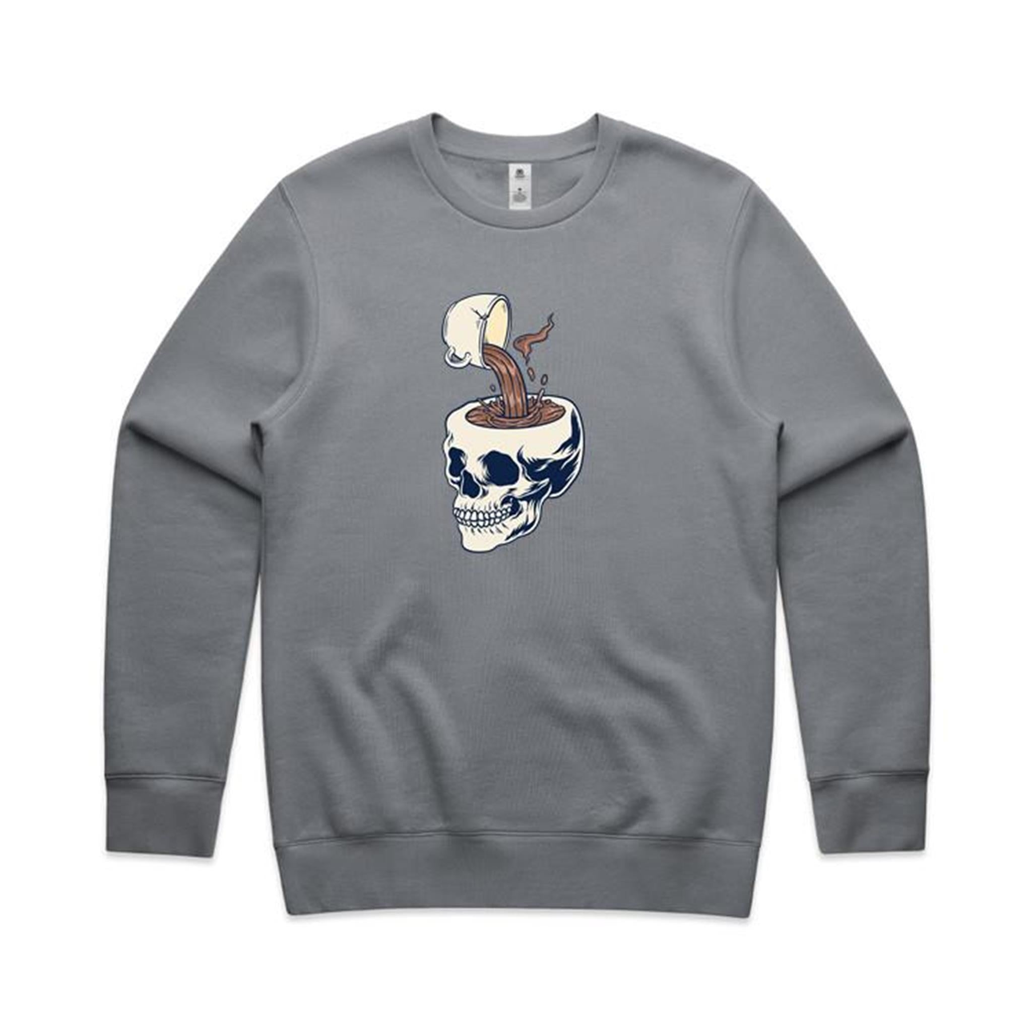 Coffee Skull - AS Colour Stencil Crew Gravel Sweatshirt Coffee Printed In Australia