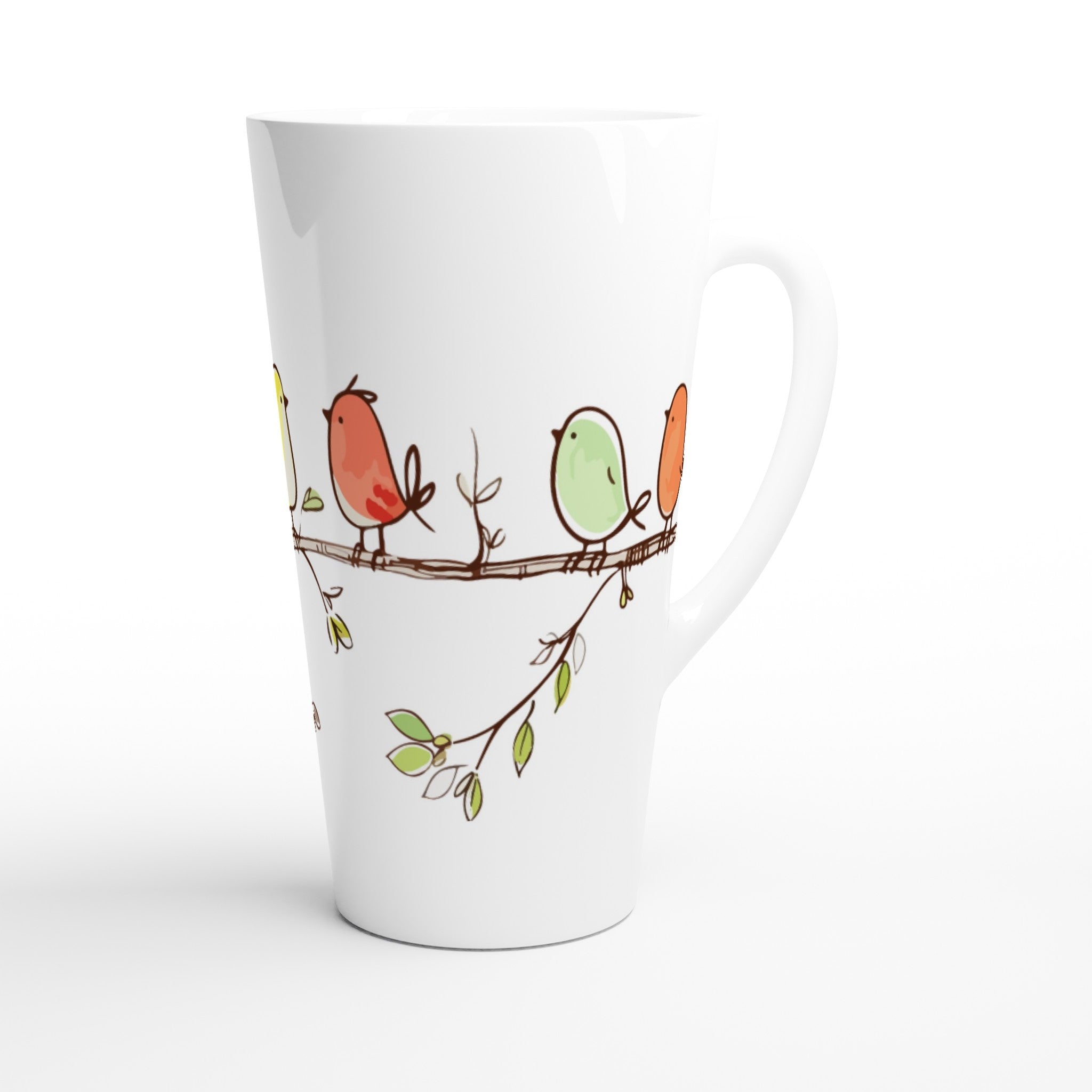 Birds On A Branch - White Latte 17oz Ceramic Mug Latte Mug animal Globally Fulfilled
